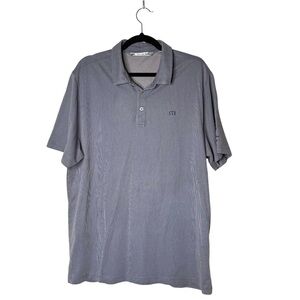 Travis‎ Mathew Polo Golf  Shirt Gray Stipe Blue logo Pima Trump National Patch